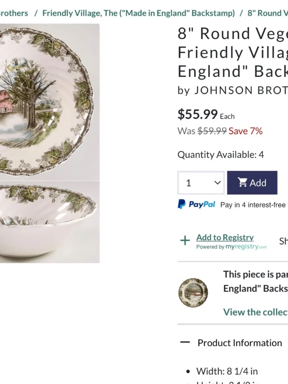 Johnson Bros The Friendly Village 8¼ Serving Vegetable Bowl Autumn Mists ENGLAND